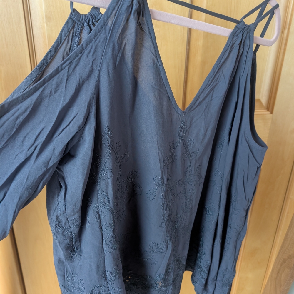 Lovestitch Deep Blue Cold Shoulder Embroidered Top - Picture 7 of 9